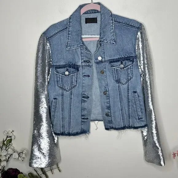 RTA Haylee Sequin Sleeve Denim Jacket {3O1}